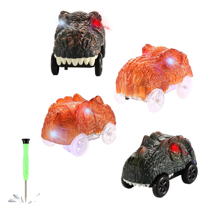 Save Unicorn Tracks Cars only Replacement, Race Cars for Magic Tracks Glow in The Dark, Racing Car Track Accessories with 3 Flashing LED Lights, Compatible with Most Tracks for Kids Boys and Girls(4pack) - Image 1